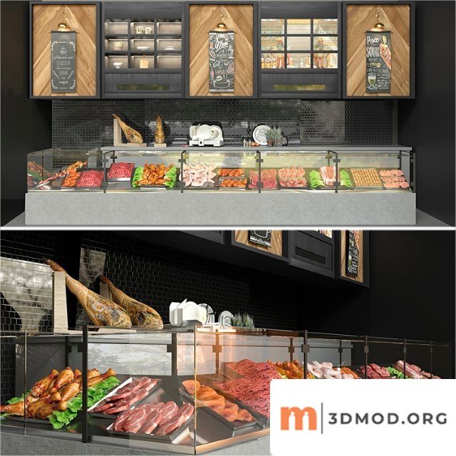 Showcase In A Supermarket With Semi Finished Products and Meat Food