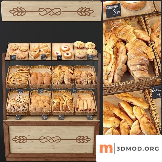 Showcase with pastries for shop and cafe. bread