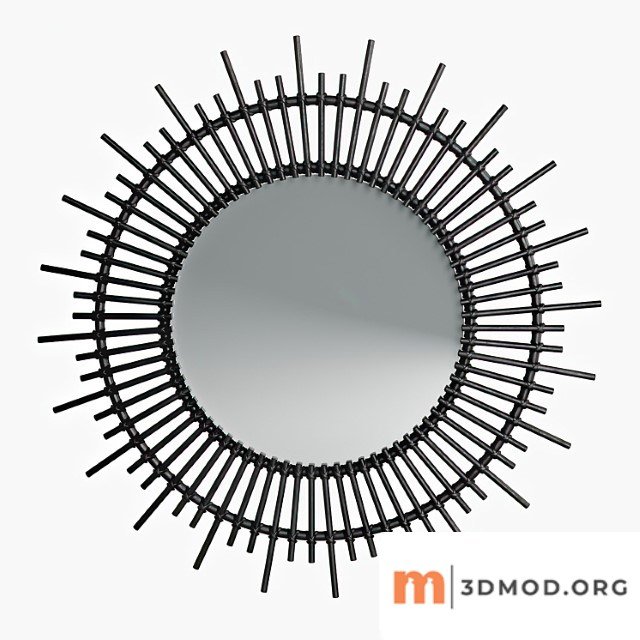 Soleil mirror in black lacquered rattan
