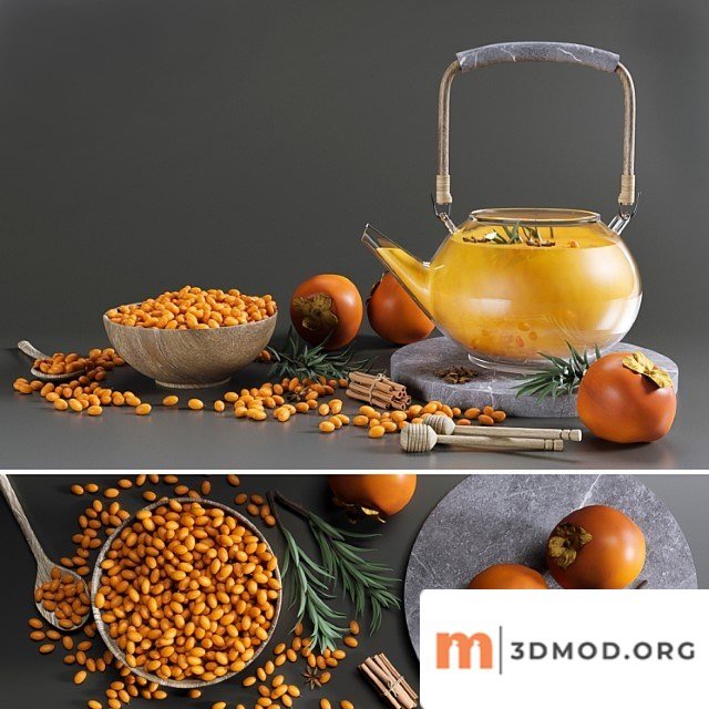 Tea set with sea buckthorn and persimmon