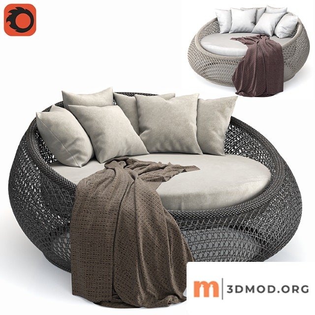 Vanfayette round wicker rattan patio chaise lounge