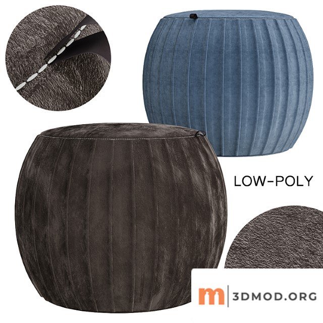 Velvet pleated round pouf ottoman 2