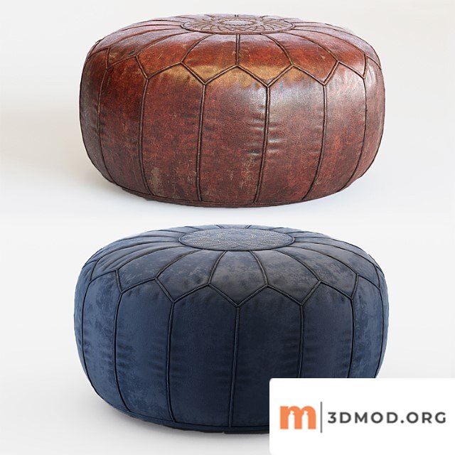 Vintage Round Moroccan Chocolate Brown Leather Pouf Hand Tooled In Marrakech 1