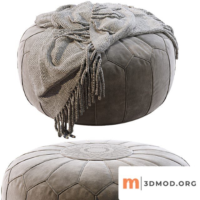 Vintage round moroccan pouf hand tooled in marrakech 2
