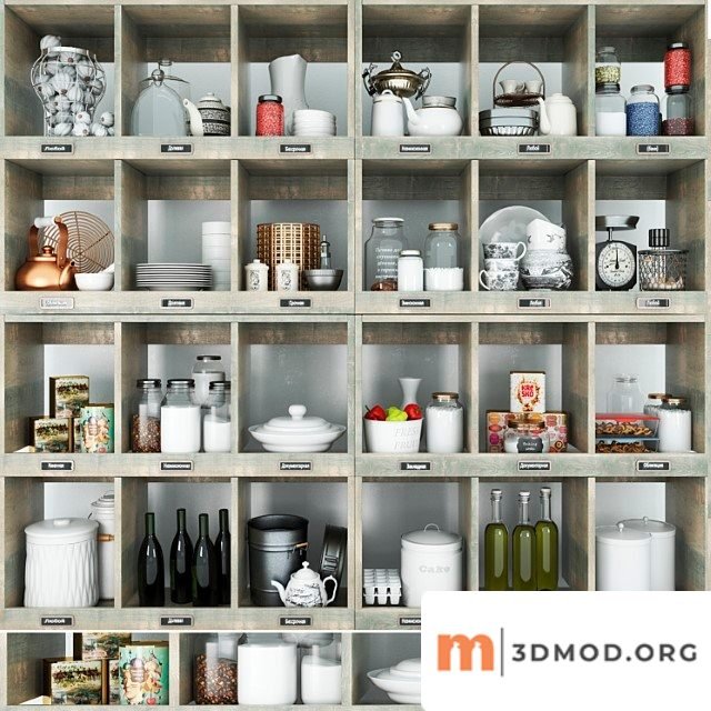 Wardrobe with decor for the kitchen and kitchen utensils